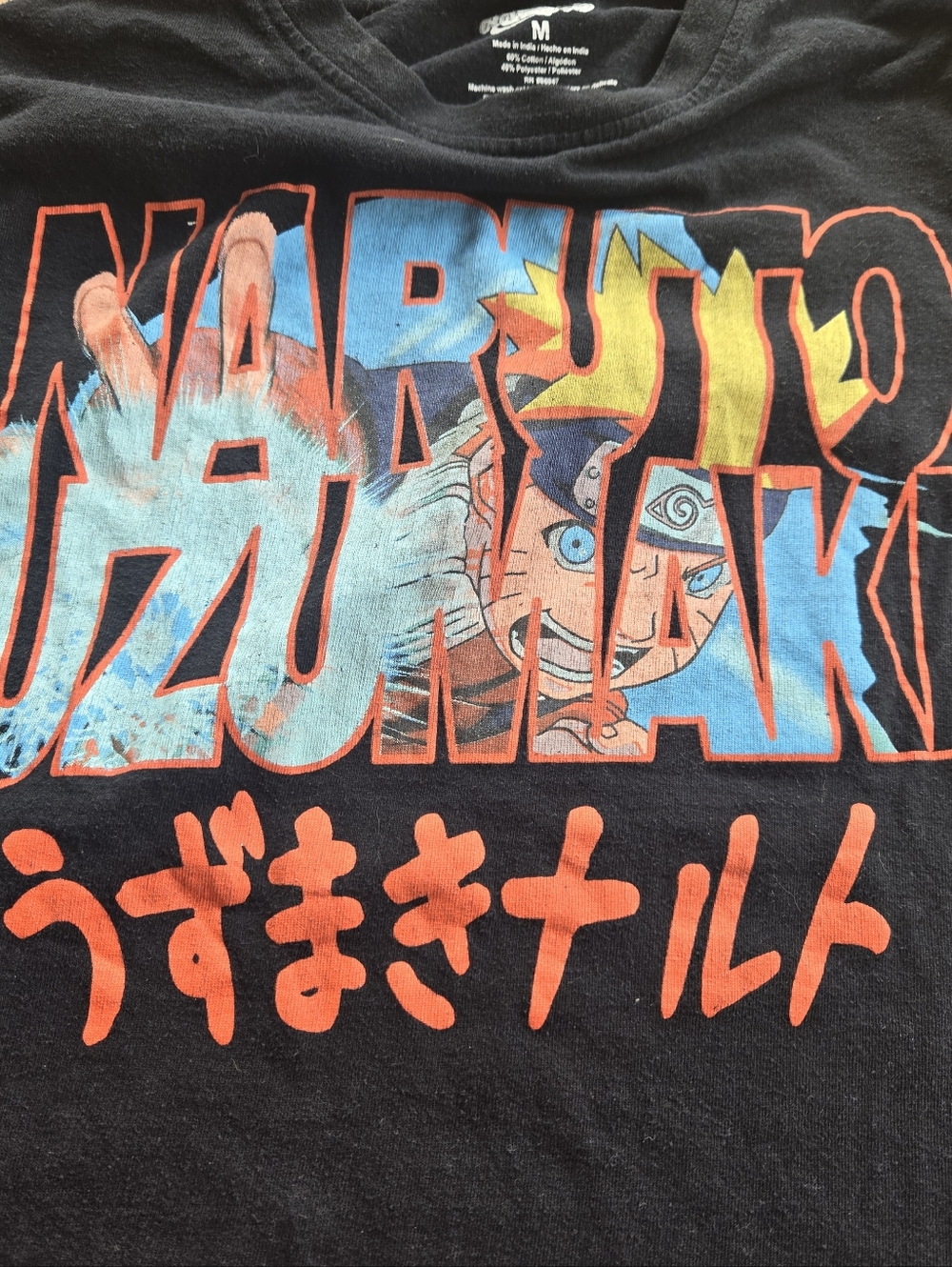 Black Cotton Naruto Shirt Size M